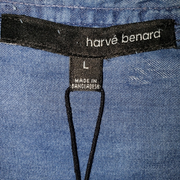 Harvè Bernard Blue Jean Shirt Supr soft Silky Knotted Waist Women's Size L NWT - Picture 3 of 6